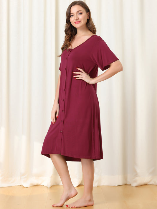 Chemise de nuit à manches courtes pour femme, chemise de nuit boutonnée, vêtements de nuit, robe pyjama