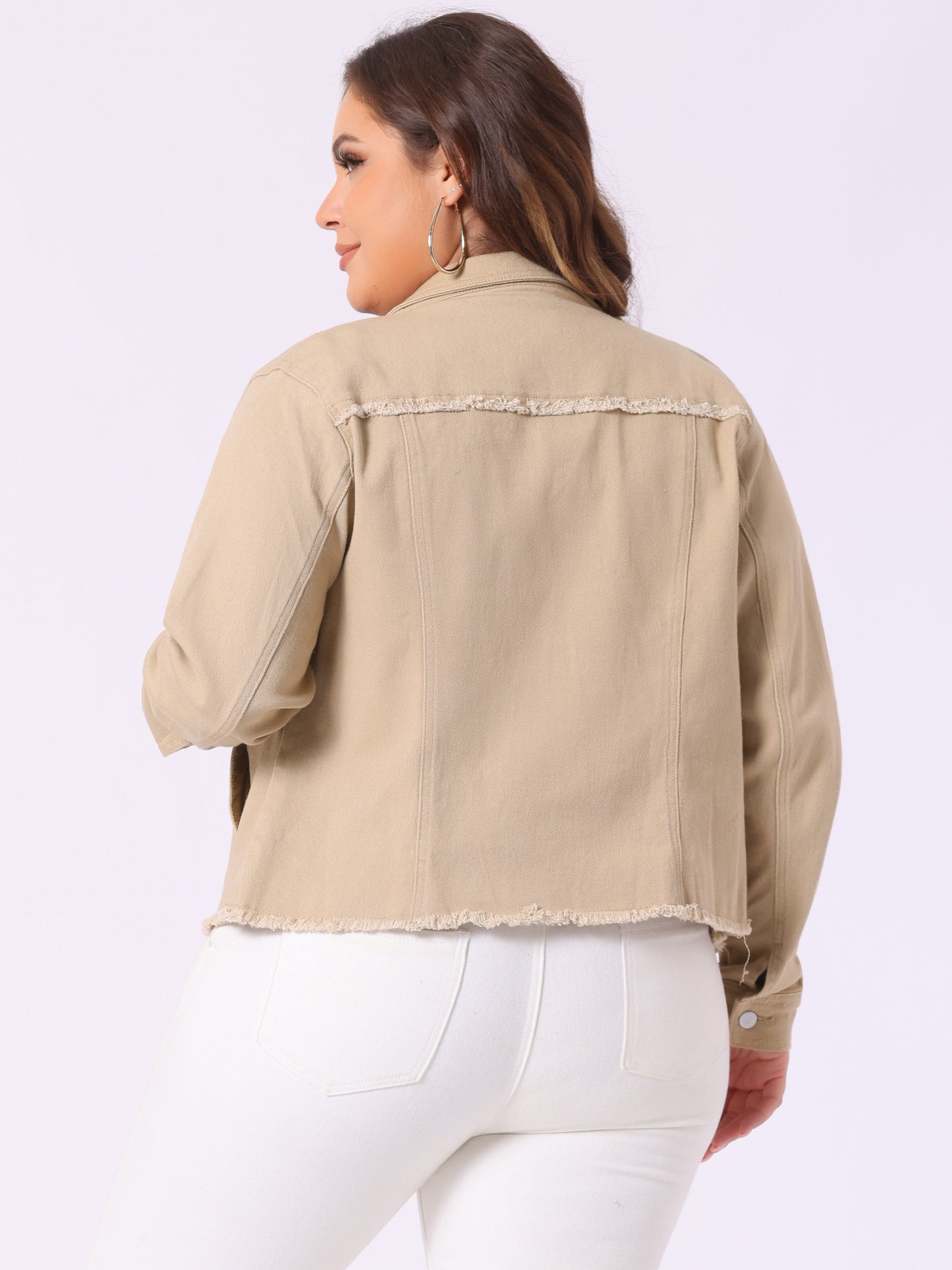 Women's Plus Size Classic Washed Front Frayed Denim Jacket