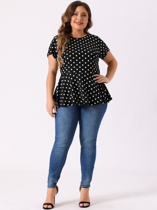 Women's Plus Size Short Sleeve Polka Dots Peplum Top