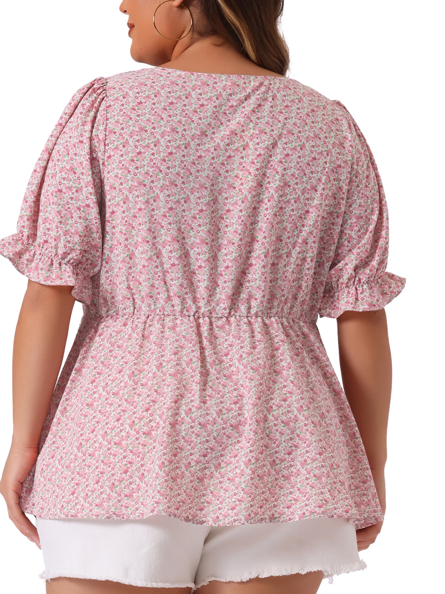 Women Plus Size Blouse Sweetheart Neck Floral Peplum Top