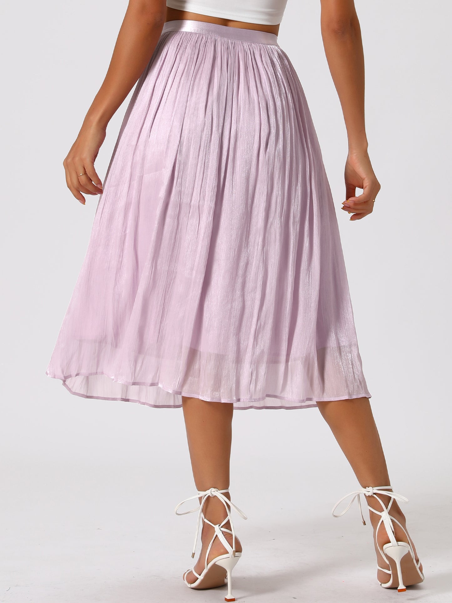 Women's High Elastic Waist Skirt A-Line Swing Pleated Midi Skirt