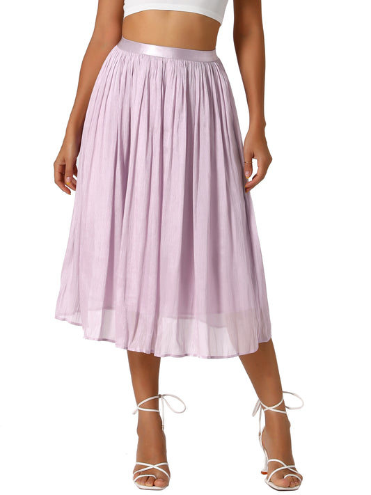 Women's High Elastic Waist Skirt A-Line Swing Pleated Midi Skirt