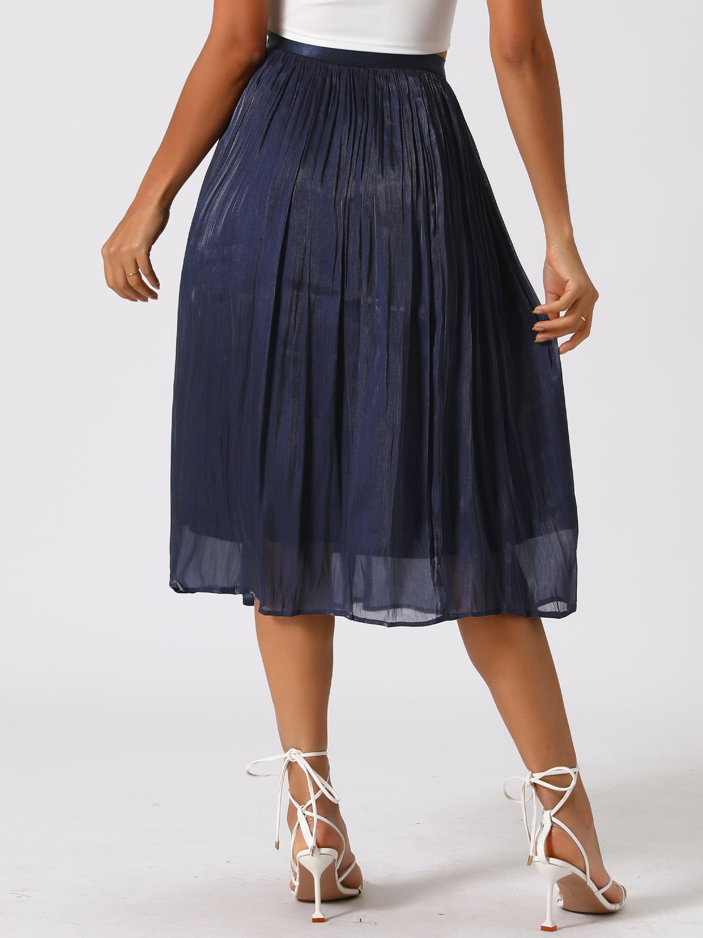 Women's High Elastic Waist Skirt A-Line Swing Pleated Midi Skirt
