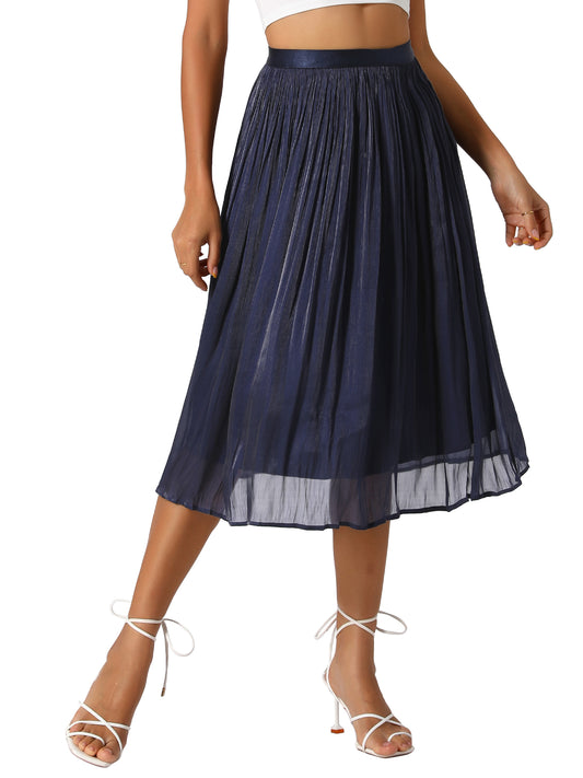 Women's High Elastic Waist Skirt A-Line Swing Pleated Midi Skirt