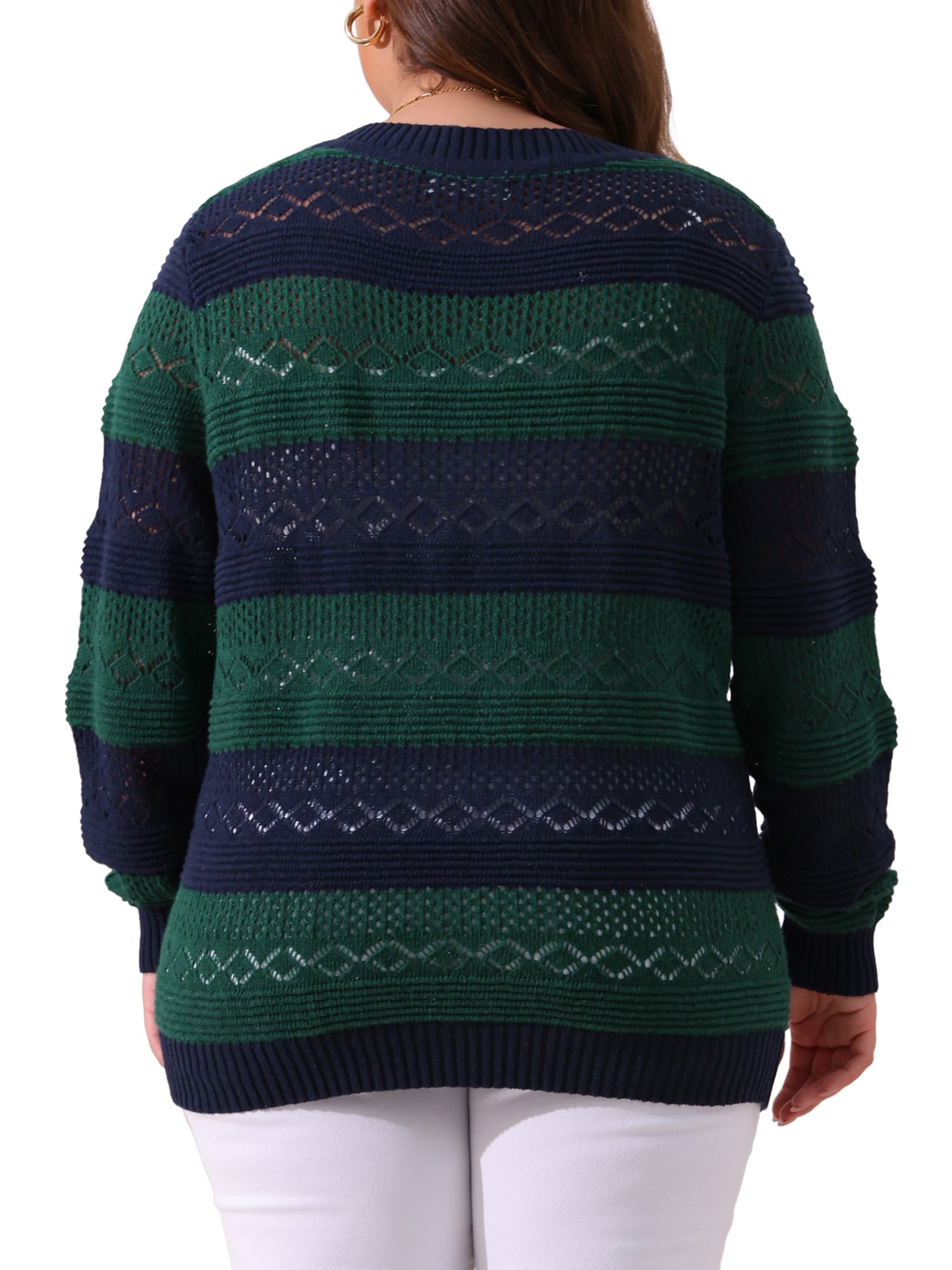 Women Plus Size Sweaters Casual Long Sleeve Crewneck Lightweight Hollow Knit Pullover Tops