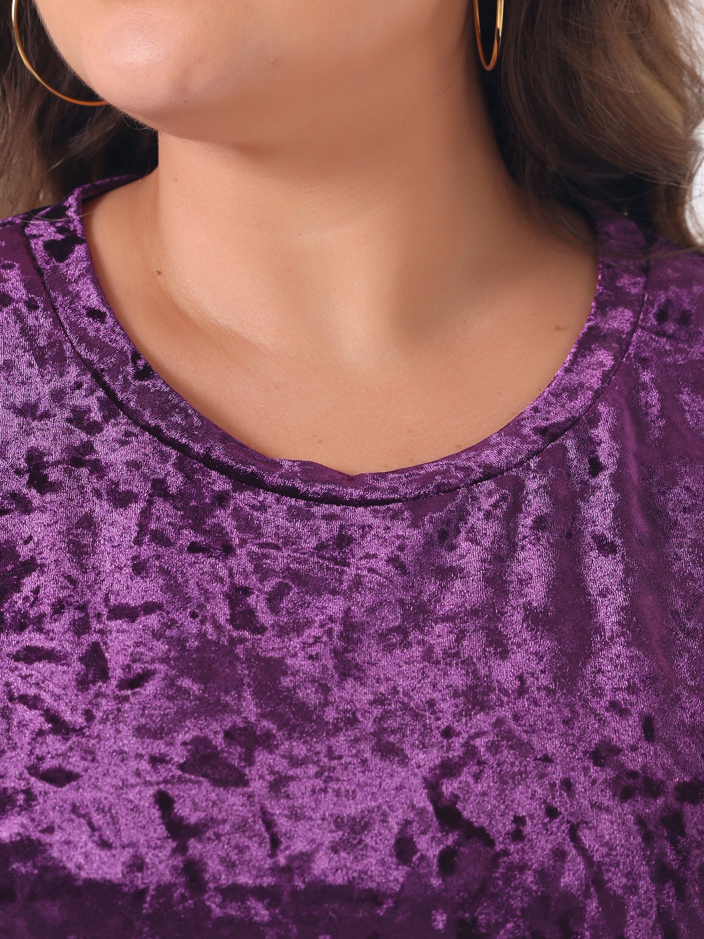Women Plus Size Tops Crew Neck Short Sleeve Tee Tops Velvet T-Shirt