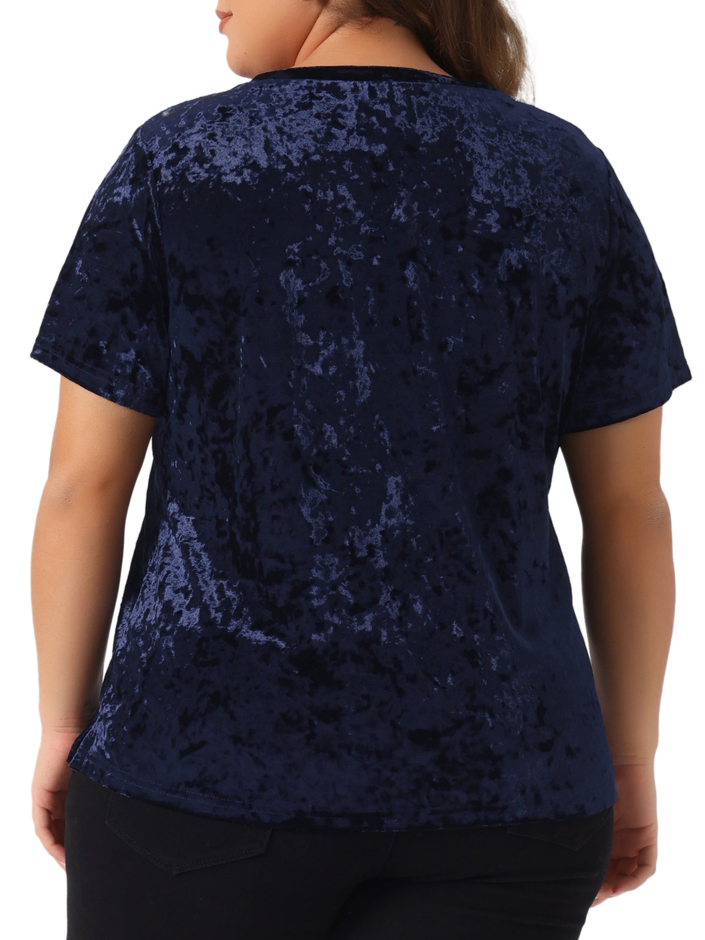 Women Plus Size Tops Crew Neck Short Sleeve Tee Tops Velvet T-Shirt