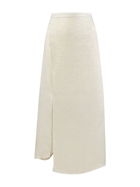 Women's Spilt High Waist Shiny Shimmer Cocktail Midi Skirts