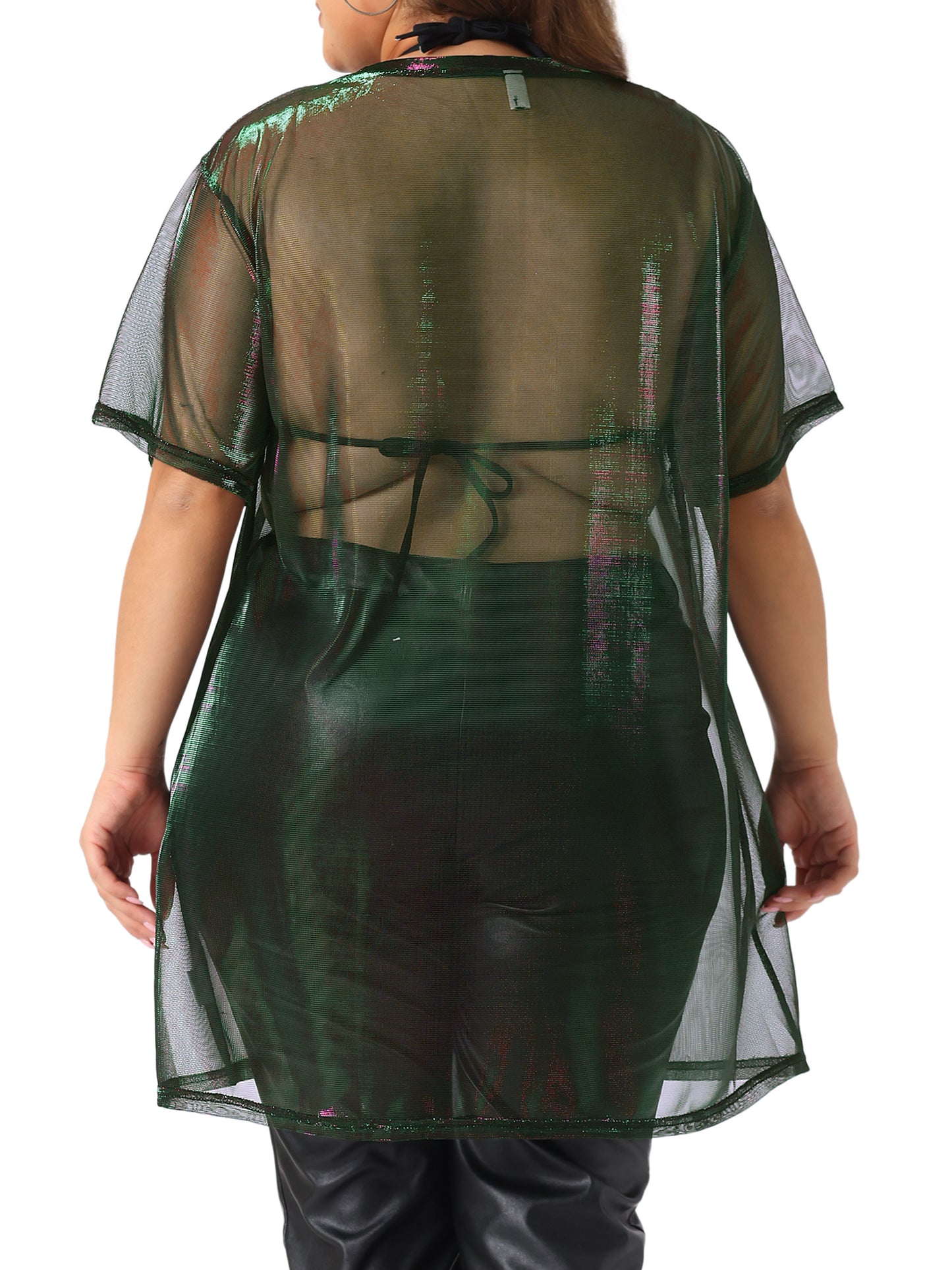 Women Plus Size Sheer Mesh Tops See Through Sexy Holographic Party Long Tee