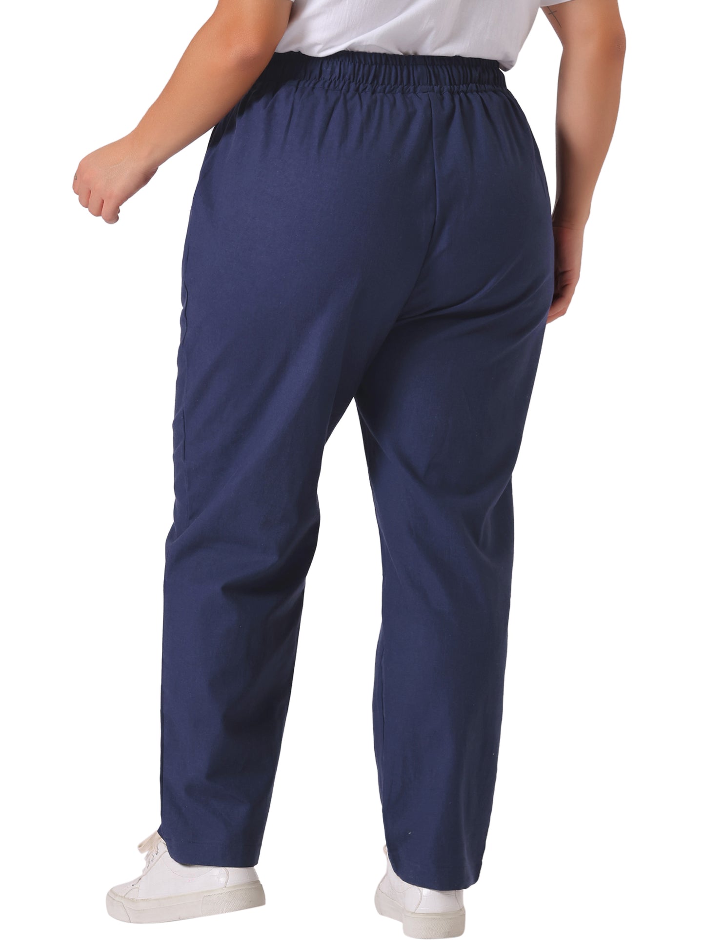 Women Plus Size Pants Straight Leg Drawstring Elastic Work Loose Trousers with Pockets