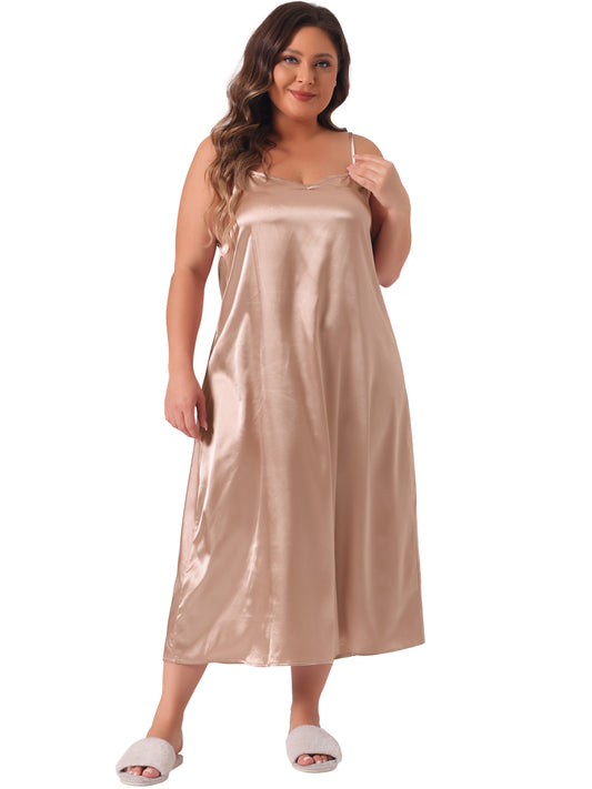 Women Plus Size Nightgown V Neck Satin Pajamas Sleeveless Cami Slip Dress Sleepwear