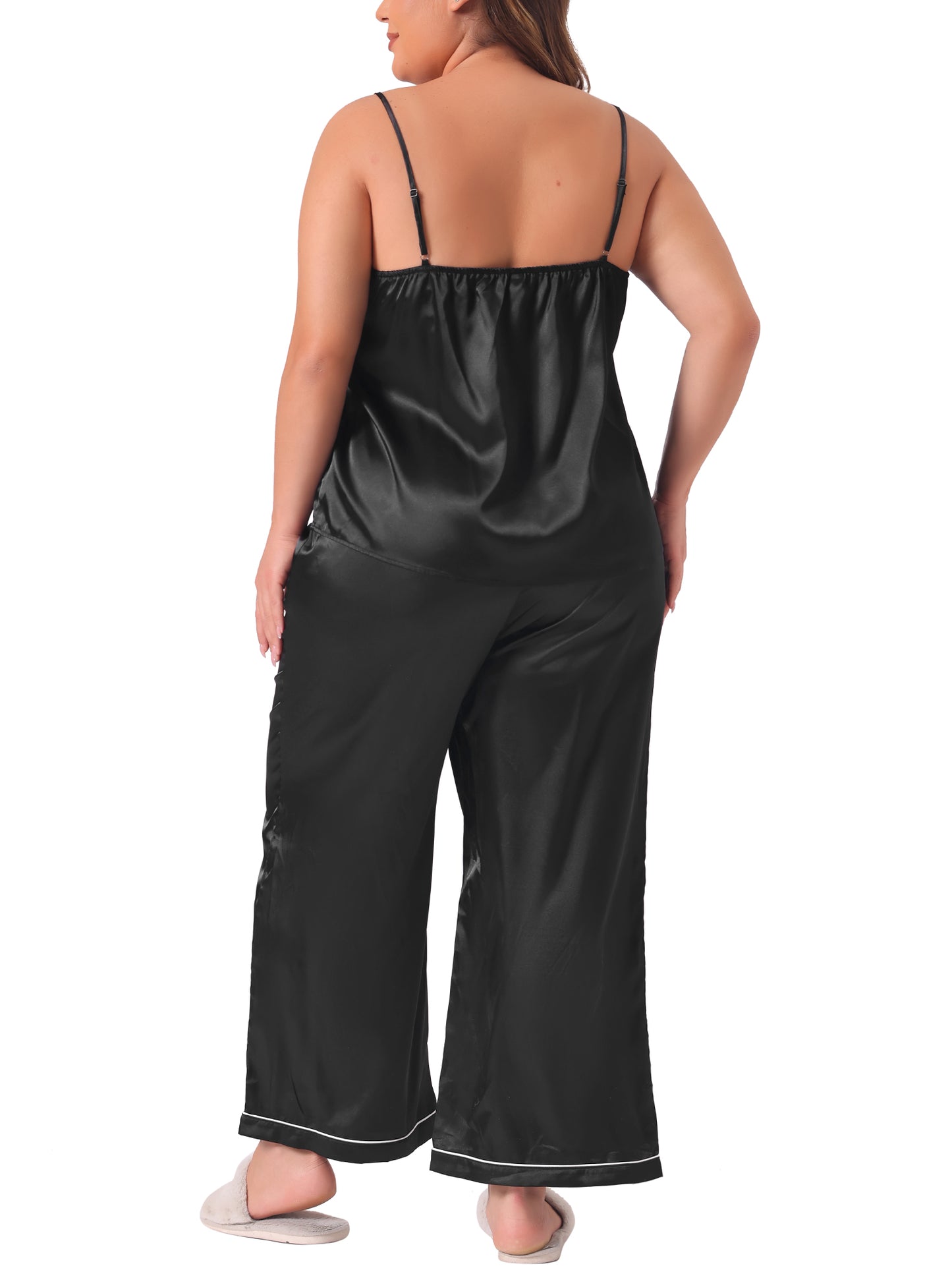 Women Plus Size Satin Pajama Sets Sleepwear 2 Piece Cami Top and Pants with Pockets