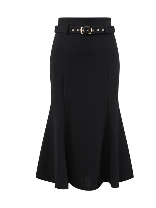 Falda elegante de cola de pez para mujer, cintura alta, con cinturón, elegante falda midi de sirena