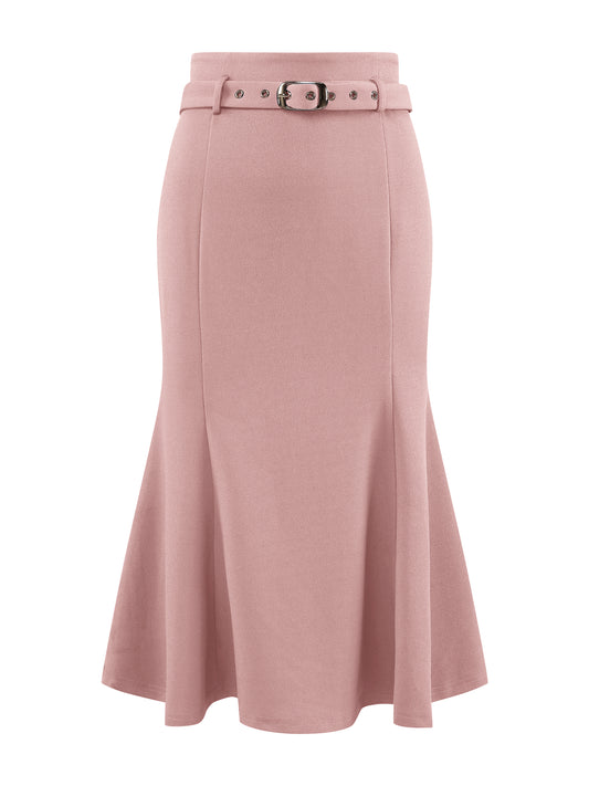 Falda elegante de cola de pez para mujer, cintura alta, con cinturón, elegante falda midi de sirena
