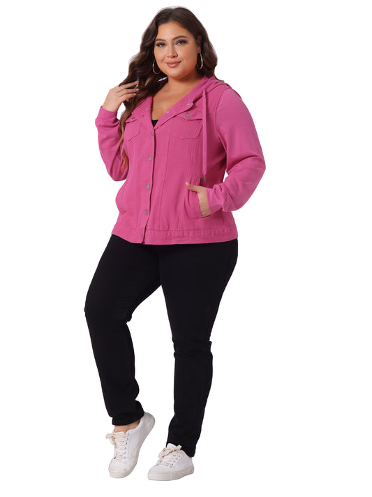 Chaqueta vaquera de talla grande para mujer con capucha, manga larga, estilo western, informal, con capucha, chaqueta vaquera