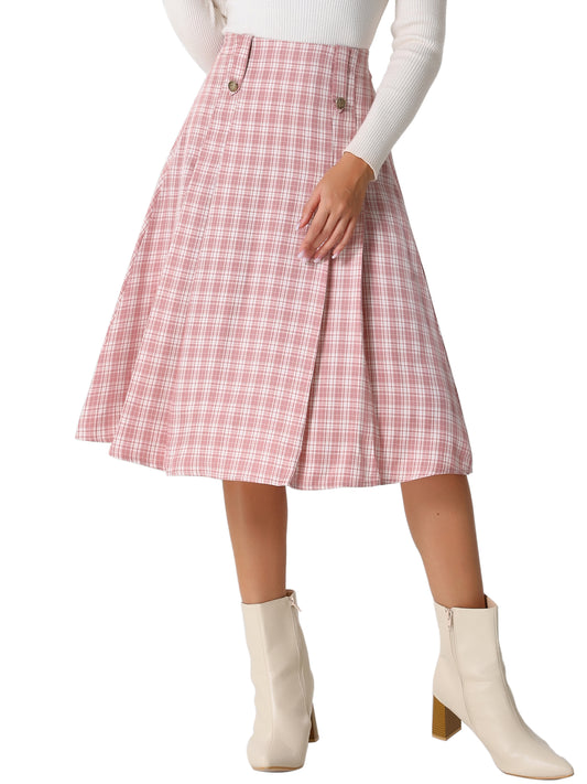 Faldas a cuadros vintage para mujer, falda midi plisada de cintura alta y corte A