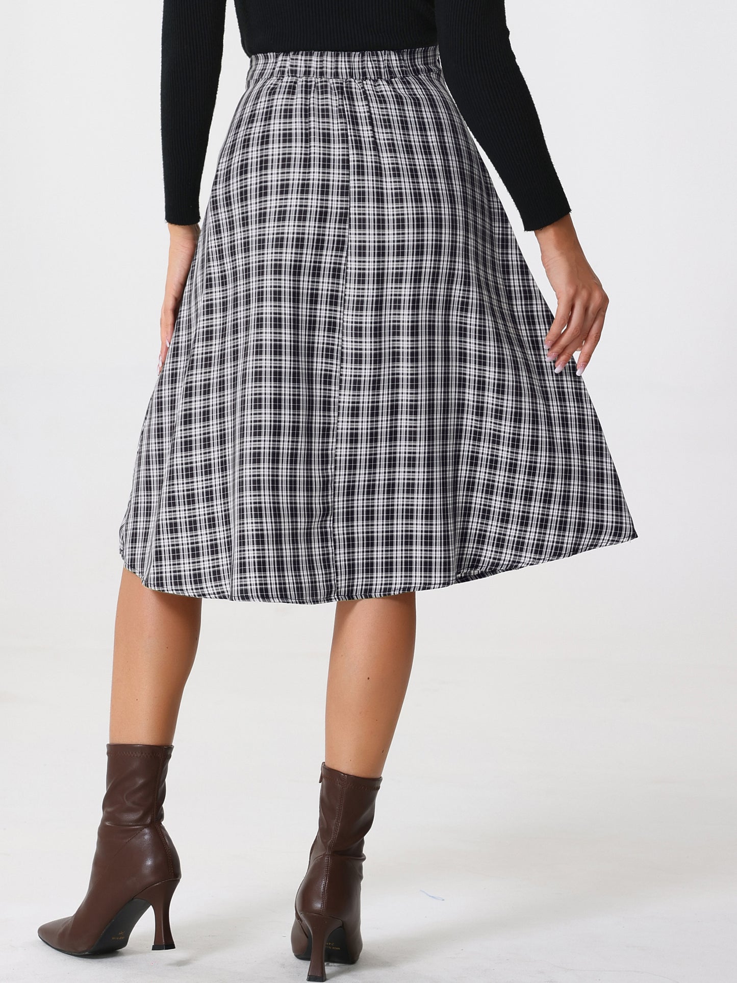 Faldas a cuadros vintage para mujer, falda midi plisada de cintura alta y corte A