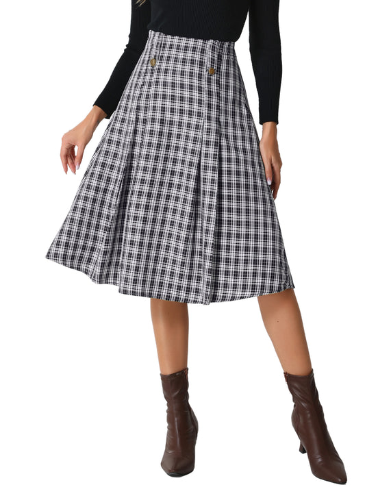 Faldas a cuadros vintage para mujer, falda midi plisada de cintura alta y corte A