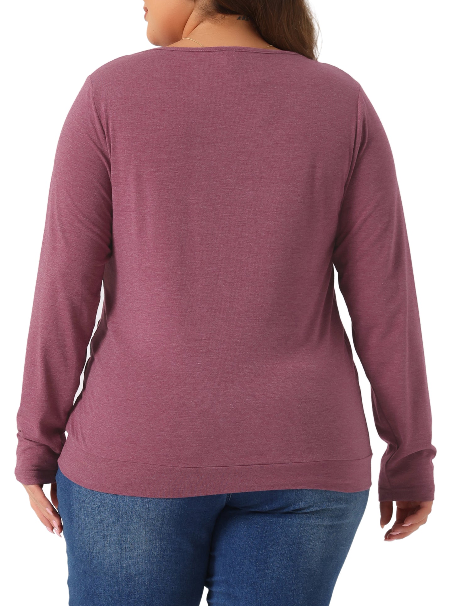 Women Plus Size Tunic Tops V Neck Long Sleeve Buttons Decor Ruched Casual Pullover