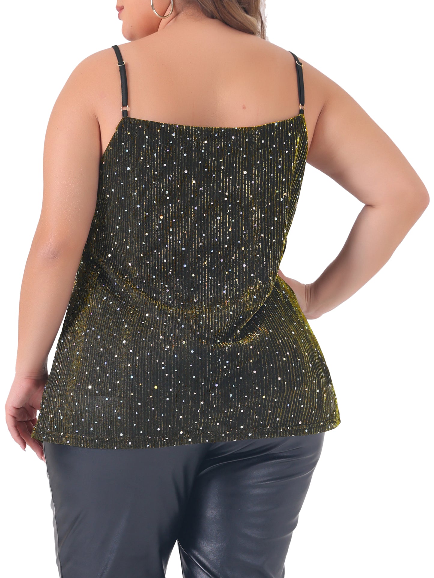 Women Plus Size Sequin Sparkle Glitter Cami Sleeveless Gradient Party Camisole Tank Top