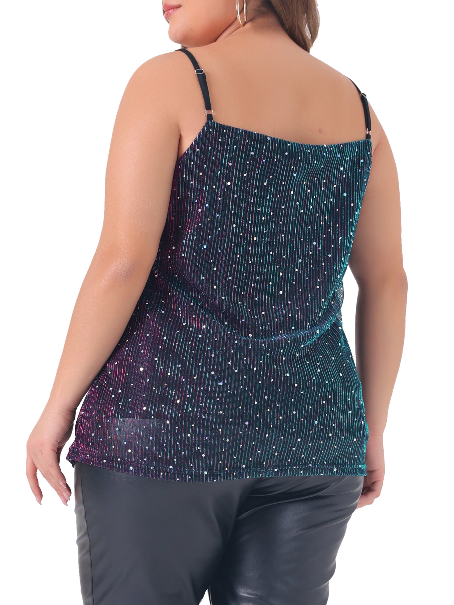 Women Plus Size Sequin Sparkle Glitter Cami Sleeveless Gradient Party Camisole Tank Top