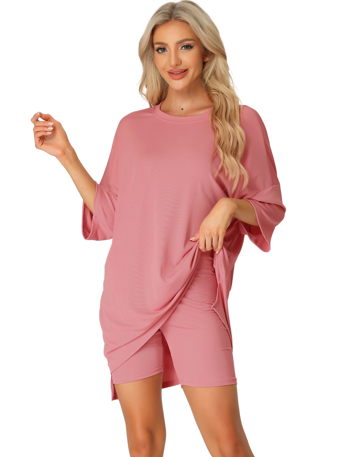 Conjunto de 2 piezas para mujer: camiseta holgada con pantalones cortos de motociclista, chándal deportivo para entrenar