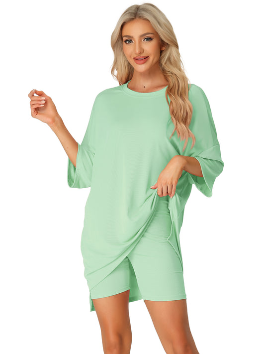 Conjunto de 2 piezas para mujer: camiseta holgada con pantalones cortos de motociclista, chándal deportivo para entrenar