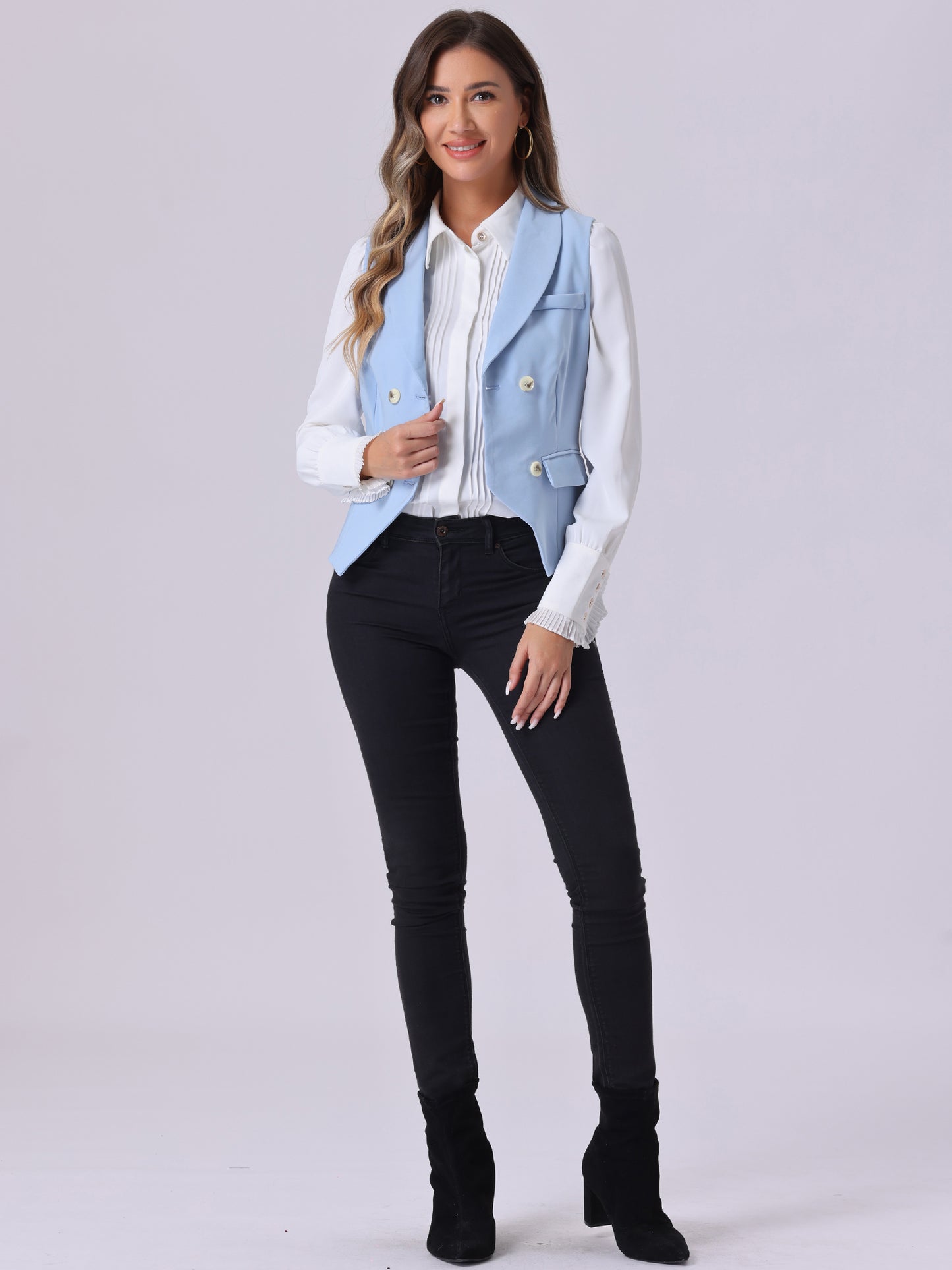 Women's Suit Vest Double Breasted Business Lapel Dressy Waistcoat Vest