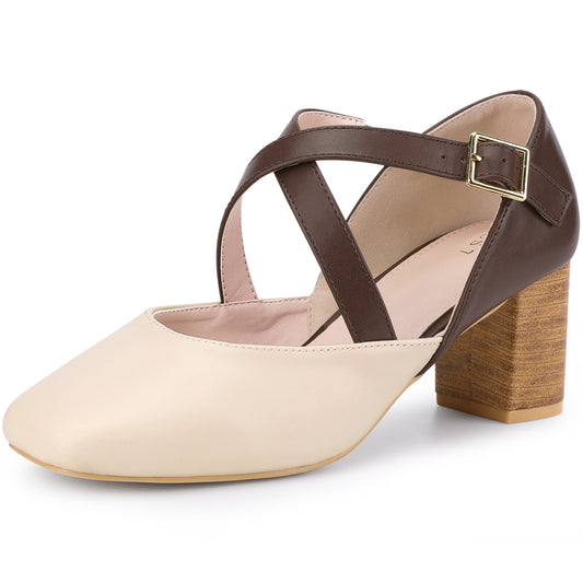 Zapatos de vestir Mary Jane con punta cuadrada y tiras cruzadas para mujer, tacones gruesos