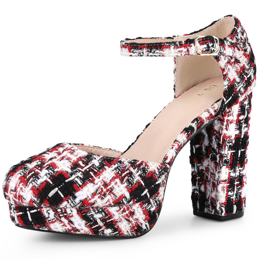 Zapatos Mary Jane con plataforma a cuadros, punta cerrada y tacón grueso para mujer