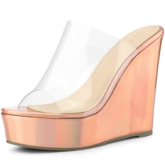 Sandalias de plataforma con cuña transparente para mujer