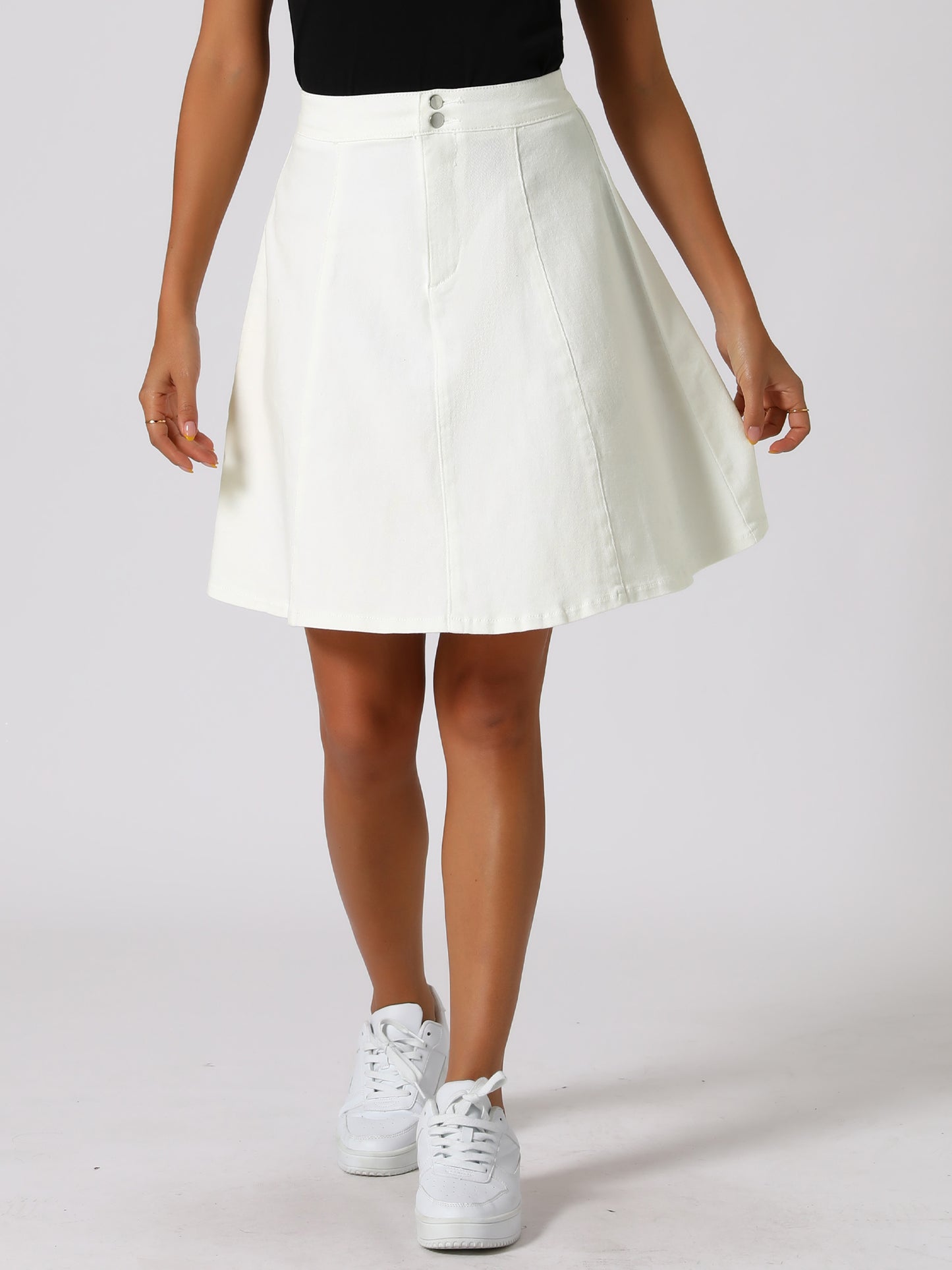 Falda vaquera informal acampanada de talle alto para mujer