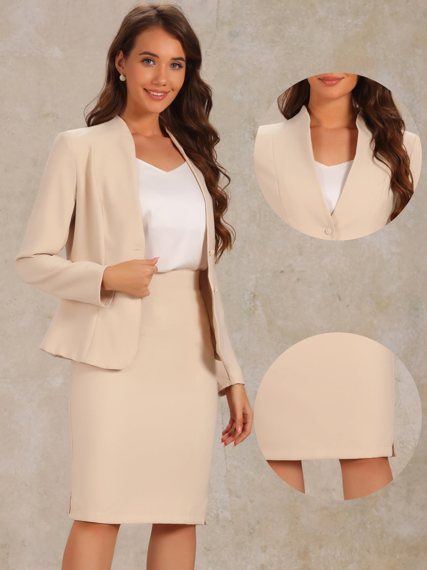 Women's 2 Piece Suit Skirt Set Business Formal Collarless Blazer and Pencil Skirt