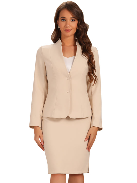 Women's 2 Piece Suit Skirt Set Business Formal Collarless Blazer and Pencil Skirt