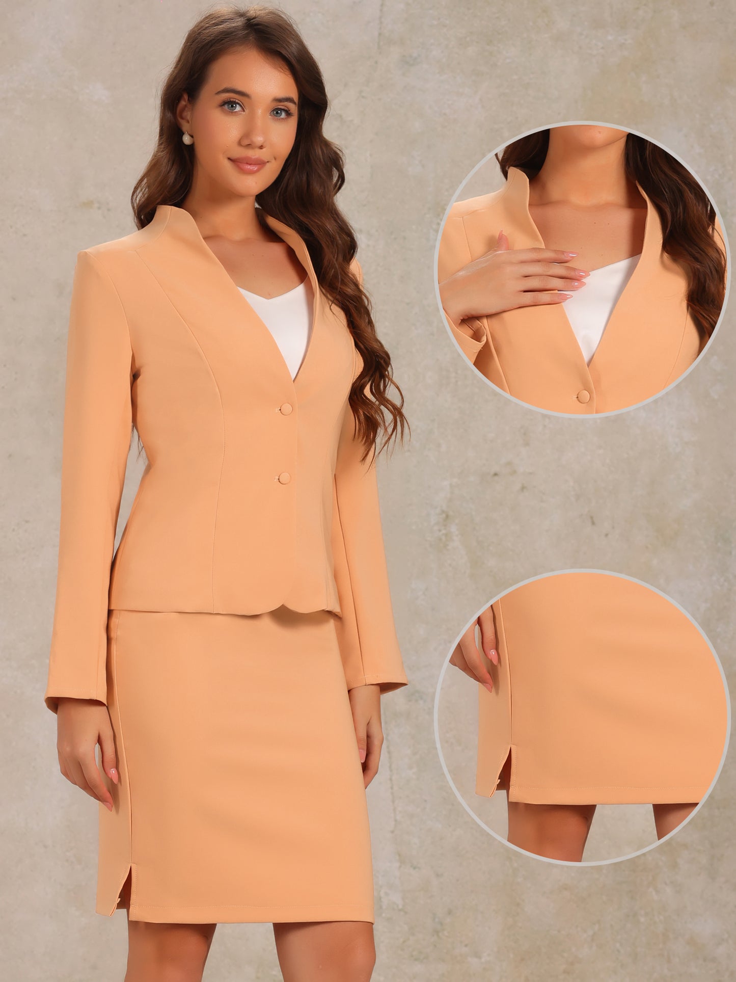 Women's 2 Piece Suit Skirt Set Business Formal Collarless Blazer and Pencil Skirt (Available in Plus Size)