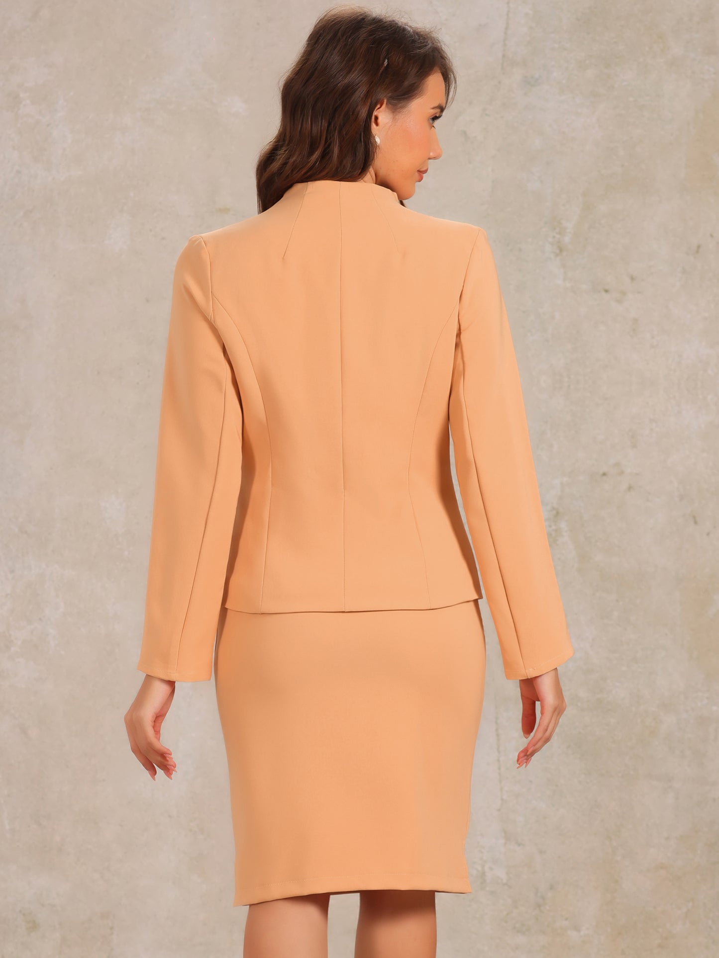 Women's 2 Piece Suit Skirt Set Business Formal Collarless Blazer and Pencil Skirt (Available in Plus Size)