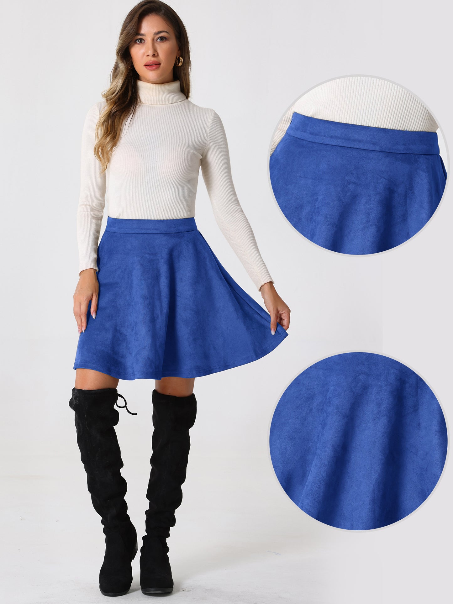 Women's Faux Suede Skirt Short Flared Mini Skater Skirt