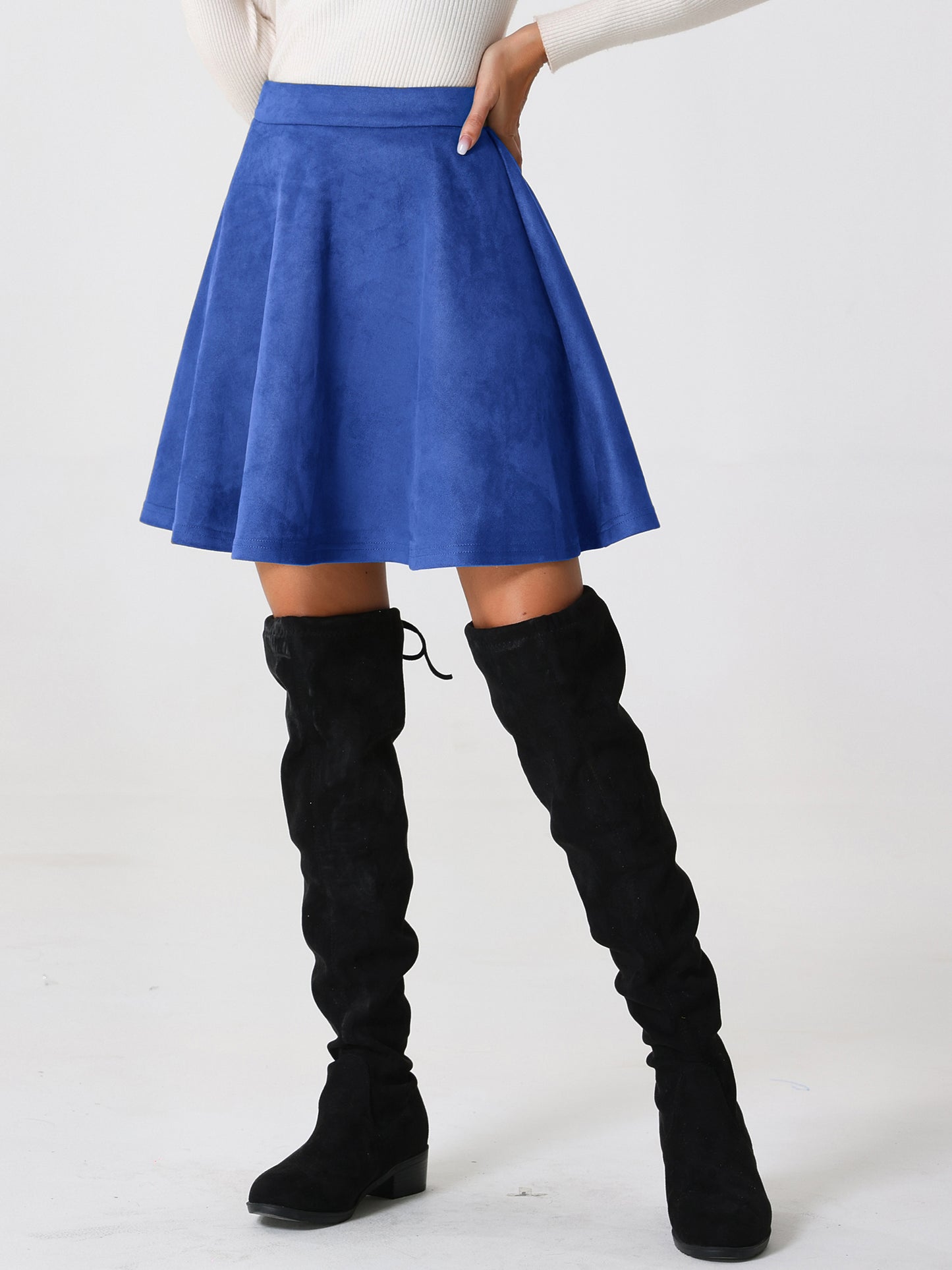 Women's Faux Suede Skirt Short Flared Mini Skater Skirt