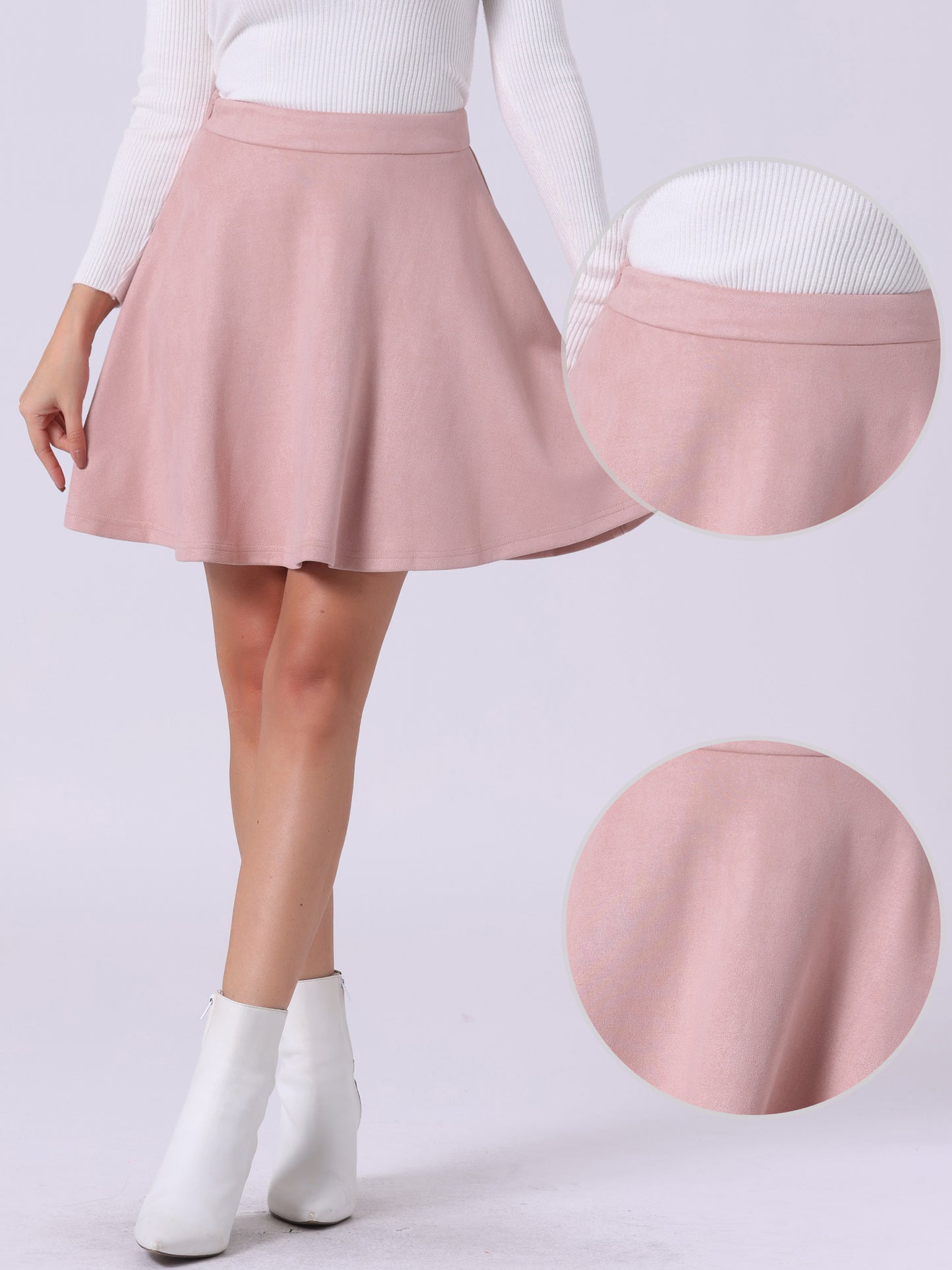 Women's Faux Suede Skirt Short Flared Mini Skater Skirt