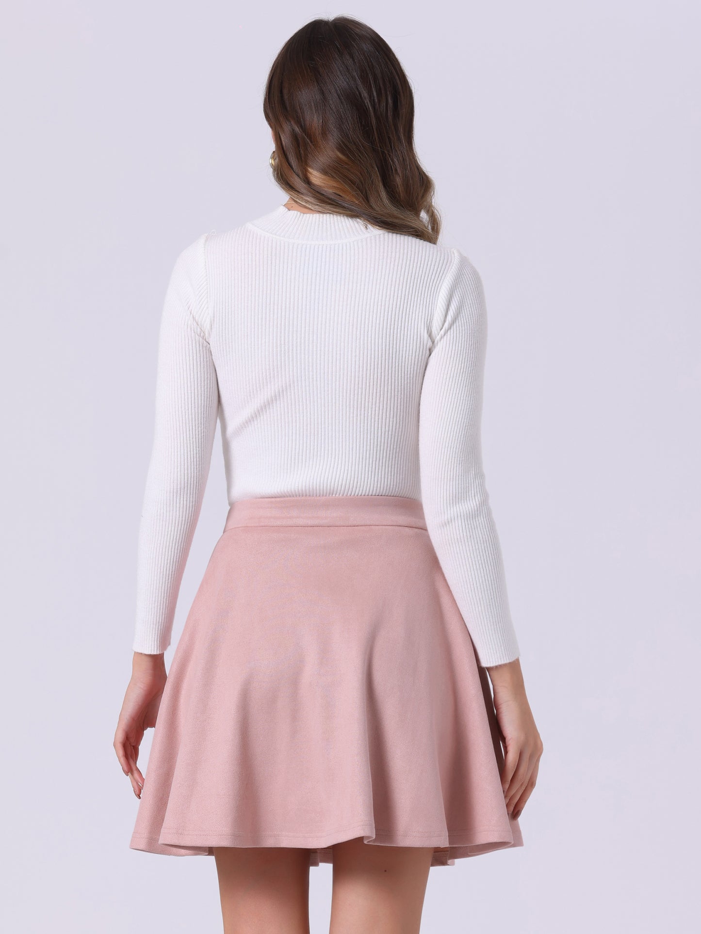 Women's Faux Suede Skirt Short Flared Mini Skater Skirt