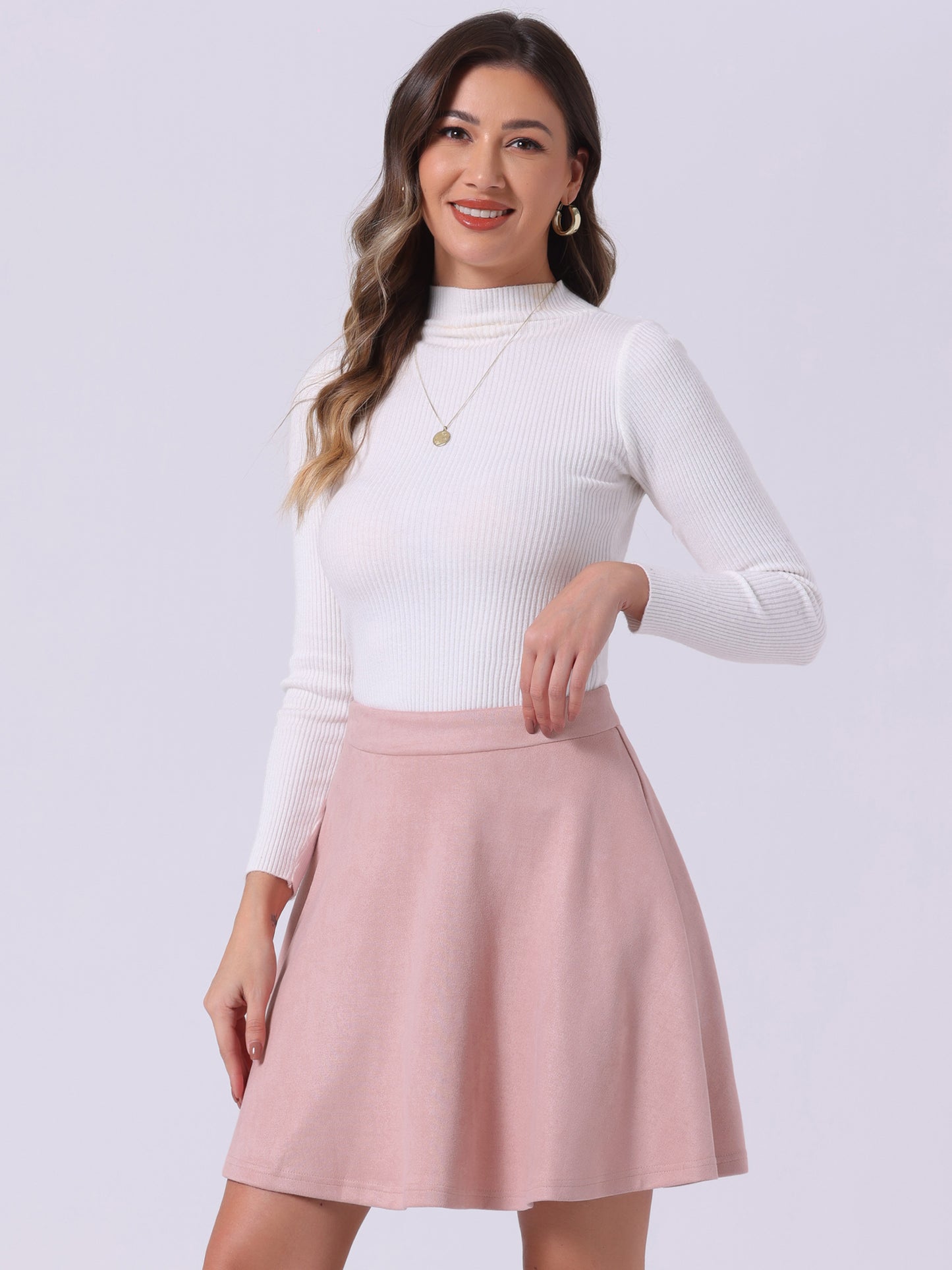 Women's Faux Suede Skirt Short Flared Mini Skater Skirt