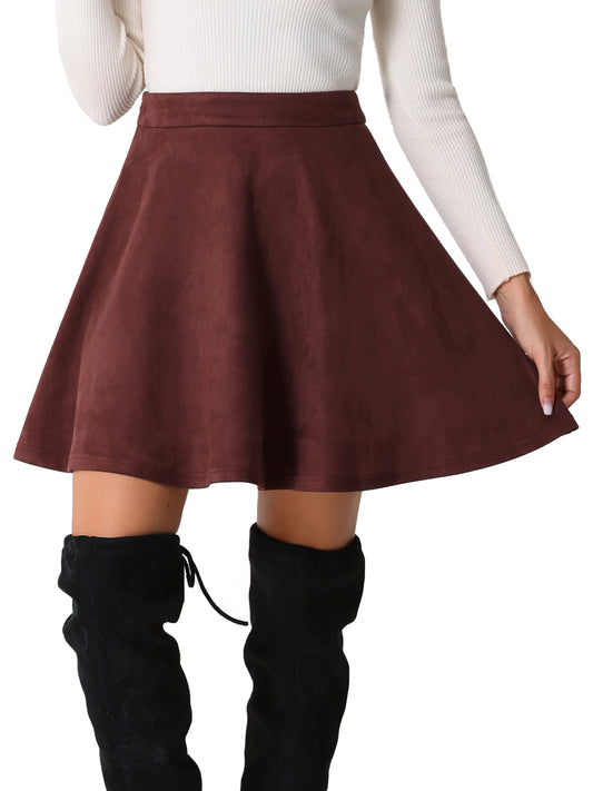 Women's Faux Suede Skirt Short Flared Mini Skater Skirt