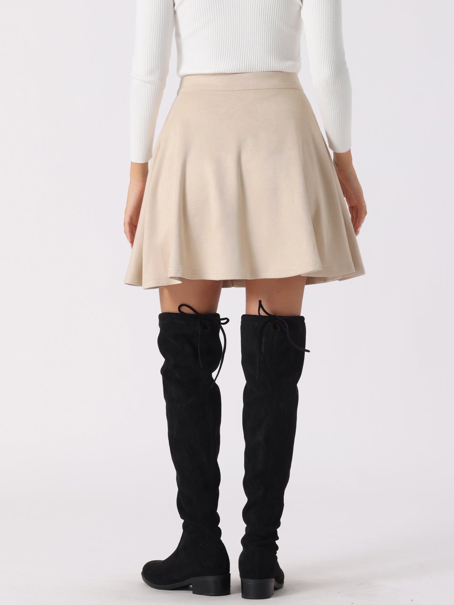 Women's Faux Suede Skirt Short Flared Mini Skater Skirt