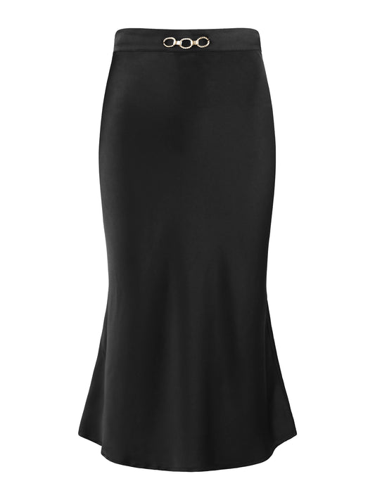 Women's Satin Skirt Elegant Work Elastic Waist Silky Midi A-Line Skirt