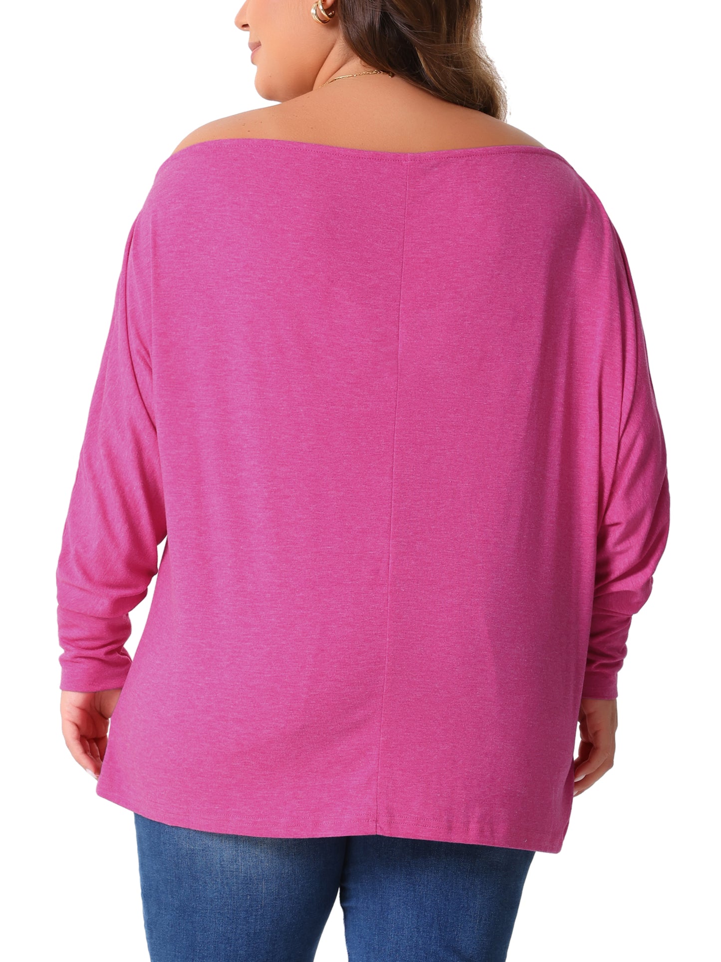 Women Plus Size Tops One Shoulder Long Sleeve Basic Blouses Dolman Tee T-Shirt