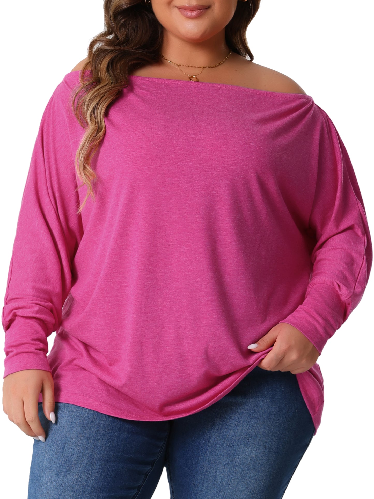 Women Plus Size Tops One Shoulder Long Sleeve Basic Blouses Dolman Tee T-Shirt