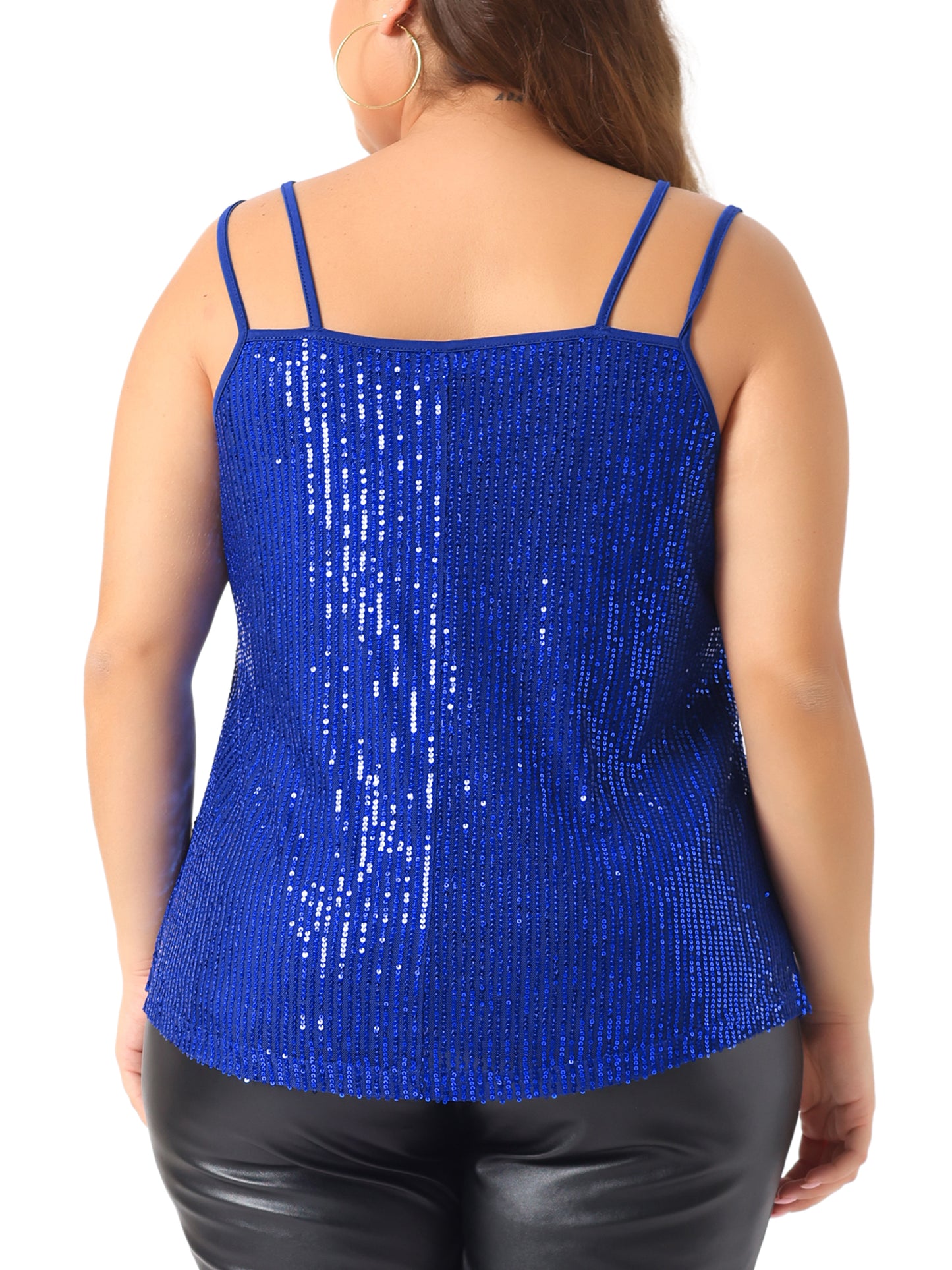 Women Plus Size Sequin Tops Metallic Sparkle Sleeveless Spaghetti Strap Cami Party Tank Top