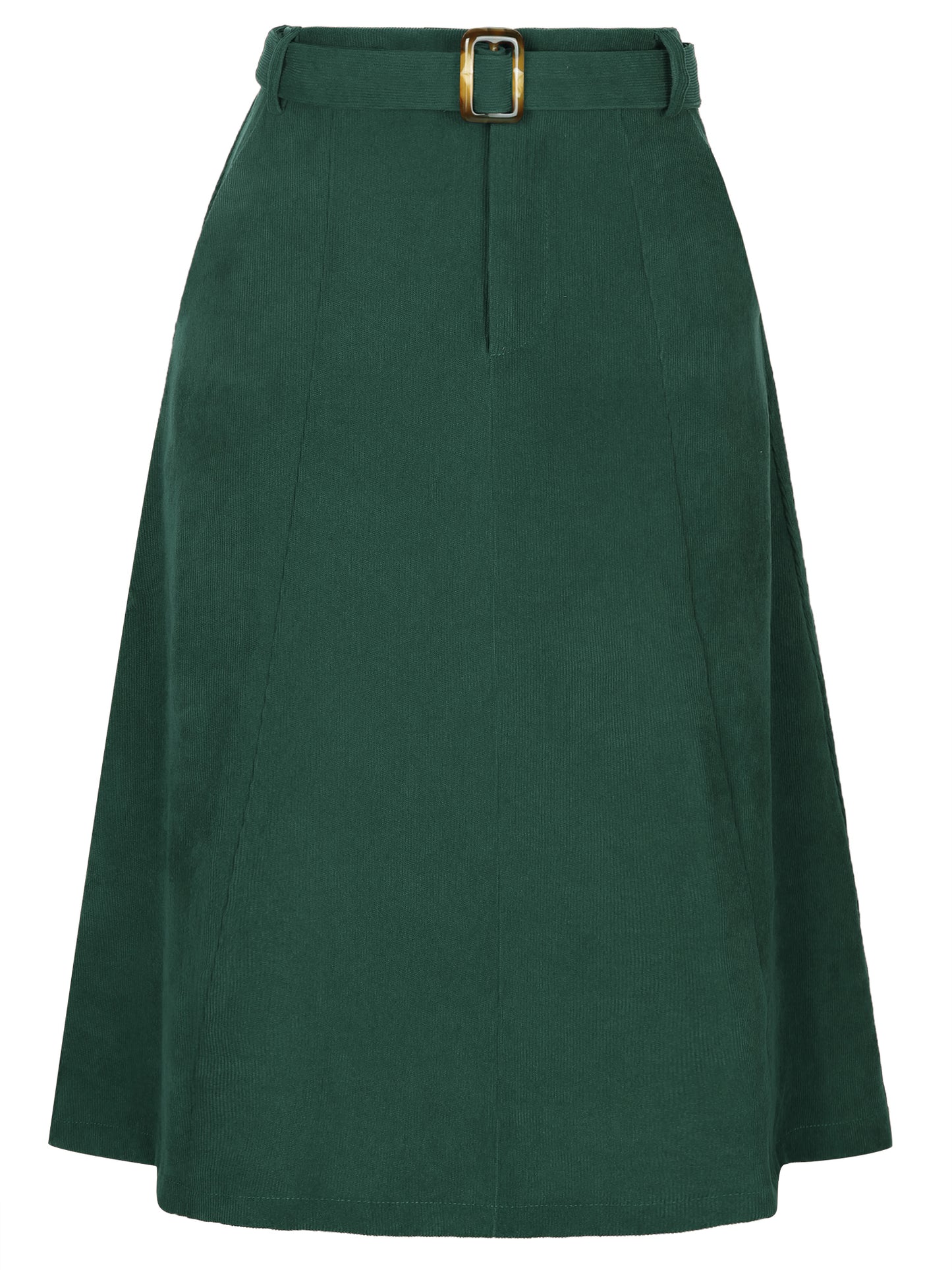 Women's High Waist Elastic Back A-Line Belted Winter Fall Midi Corduroy Skirt