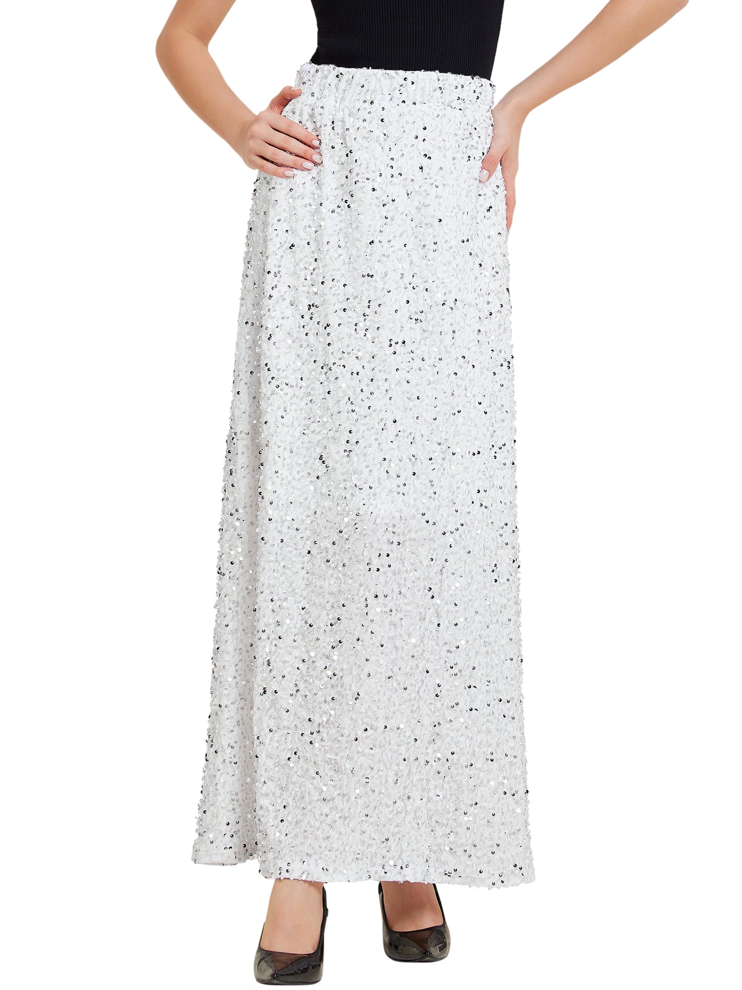 Falda larga de fiesta con lentejuelas y cintura elástica de terciopelo para mujer