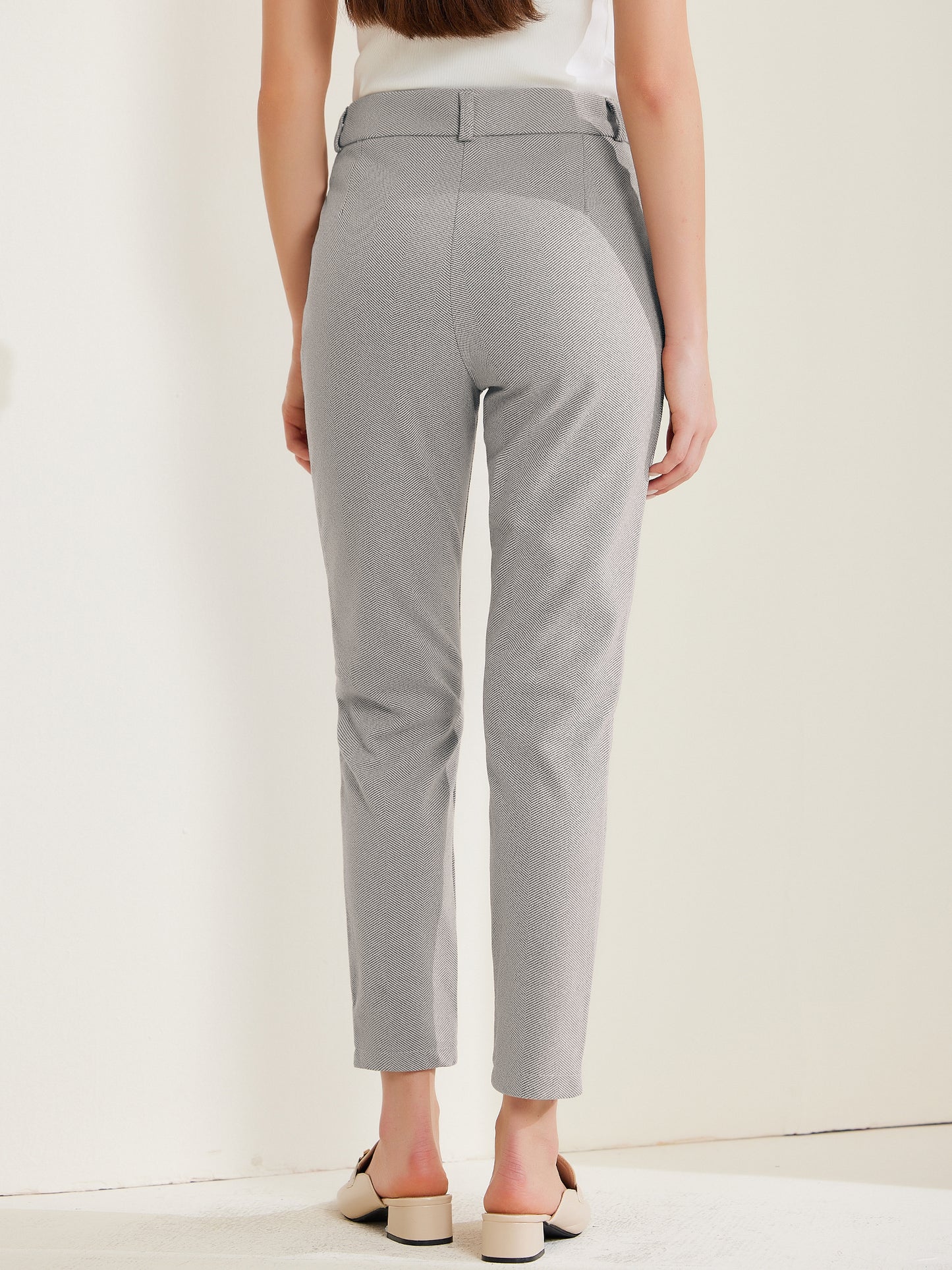 Women Baggy Straight Pants Casual Button Down High Waist Cropped Pants with Pockets